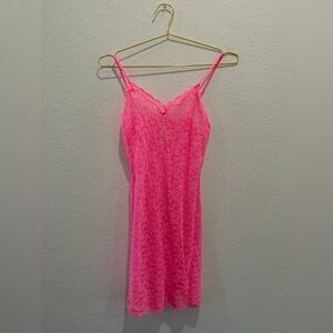 Victoria’s Secret Hot Pink Lace Chemise nightgown pj Slip Dress